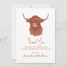 Tarjeta De Agradecimiento Highland Cow Baby Shower Gracias