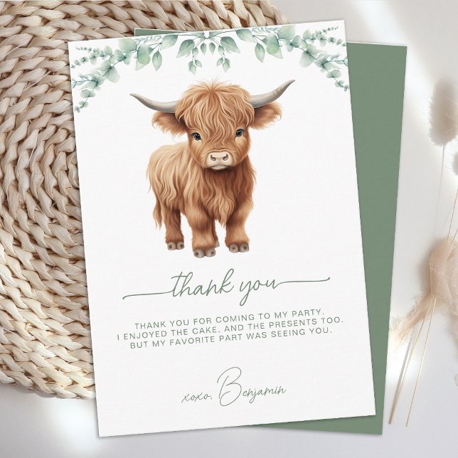 Tarjeta De Agradecimiento Highland Cow Boho Greenery Farm Animal Cumpleaños (Subido por el creador)