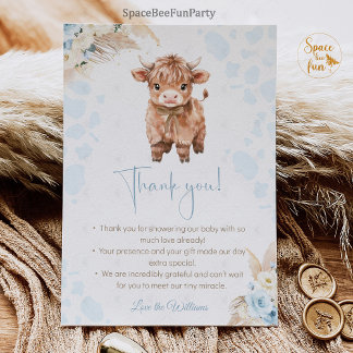 Tarjeta De Agradecimiento Highland Cow Holy Cow baby shower Boy
