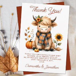 Tarjeta De Agradecimiento Highland Cow Otumn Cute Calf Baby Shower