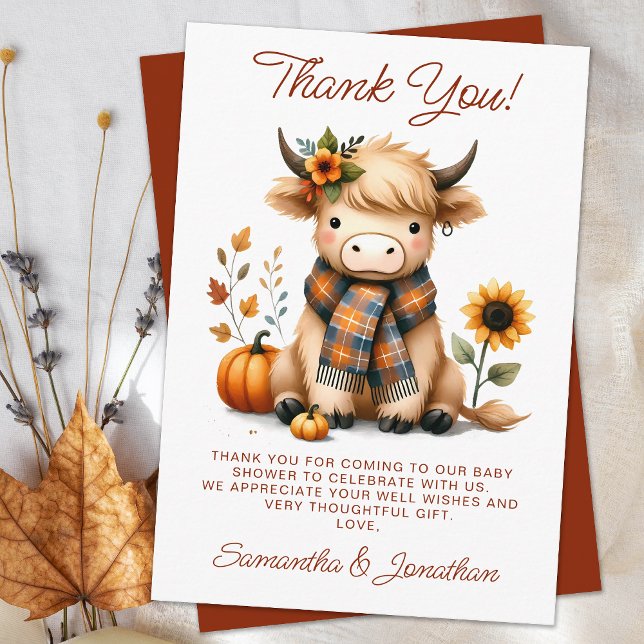Tarjeta De Agradecimiento Highland Cow Otumn Cute Calf Baby Shower (Subido por el creador)