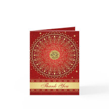 Hindu Ganesh Red Gold Scrolls Stars Thank You Card