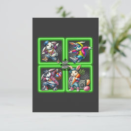 Tarjeta De Agradecimiento Hip Hop Easter Bunny Buddies, Neon Green |