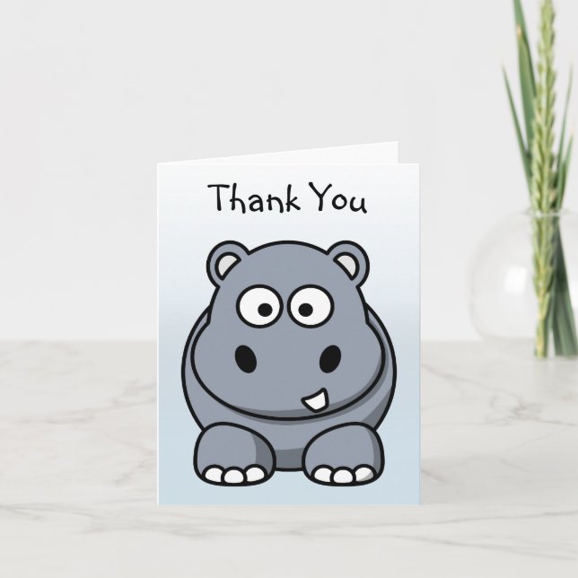 Tarjeta De Agradecimiento Hipopótamo Gris de Dibujos Animados Adorable (Anverso)