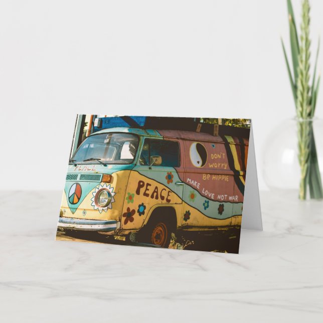TARJETA DE AGRADECIMIENTO HIPPIE VAN FUNNY GREETING CUADRO DE ENSAYO DE CUMP (Anverso)