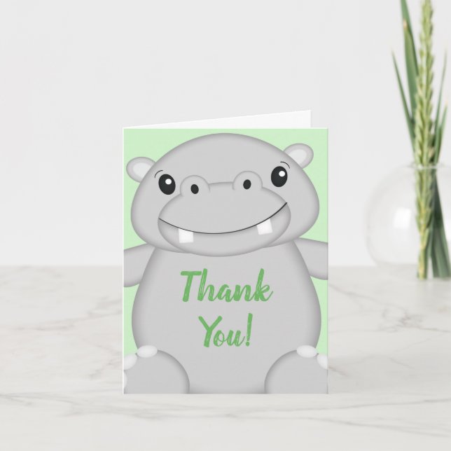 Tarjeta De Agradecimiento Hippo Baby Shower (Anverso)
