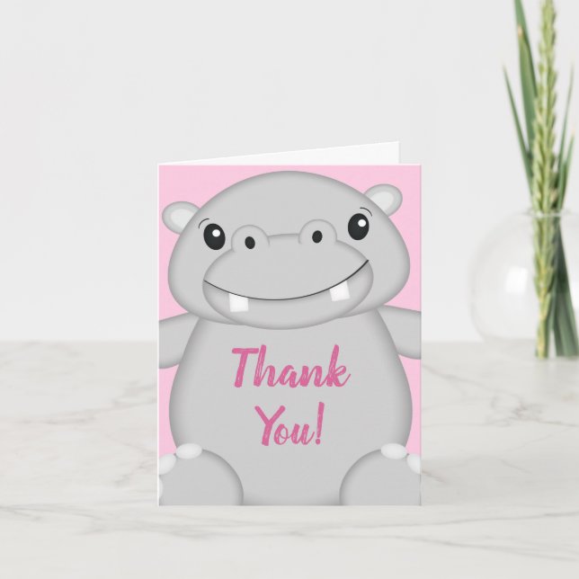 Tarjeta De Agradecimiento Hippo Baby Shower Pink (Anverso)