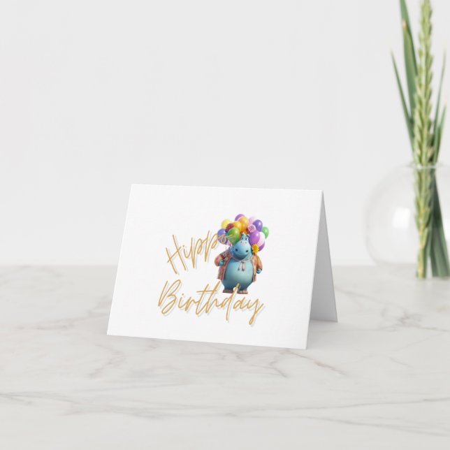 Tarjeta De Agradecimiento Hippo Birthday (Anverso)
