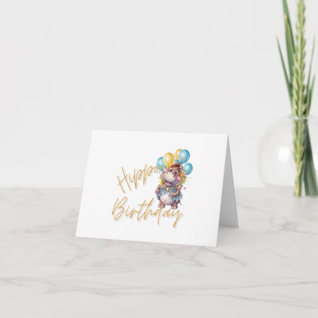 Tarjeta De Agradecimiento Hippo Birthday (Anverso)