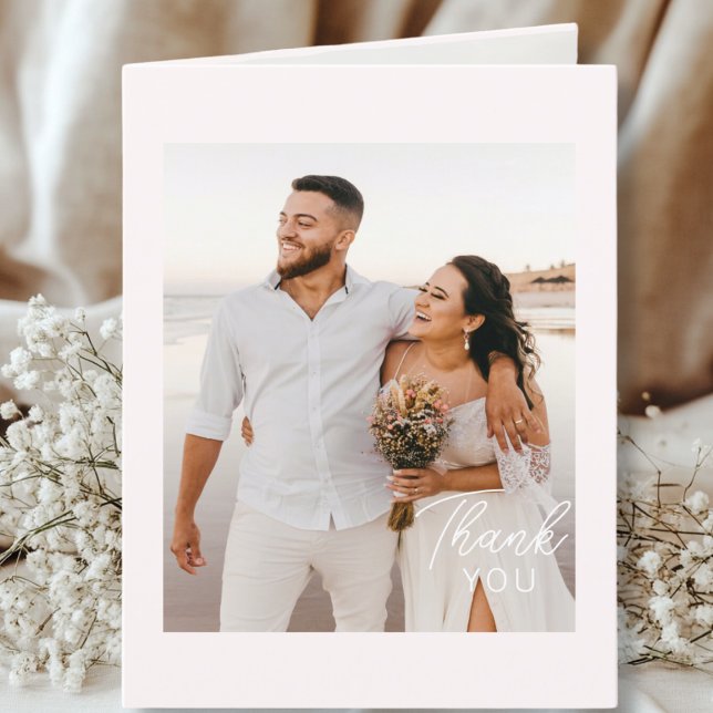 Tarjeta De Agradecimiento Hochzeitshandschrift Danke 3 Fotos Hellrosa (Modern, Minimal, Wedding "Thank You" Card, 3 Photos.)