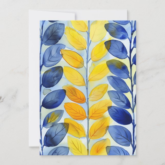 Tarjeta De Agradecimiento Hojas amarillas y azules (Anverso)