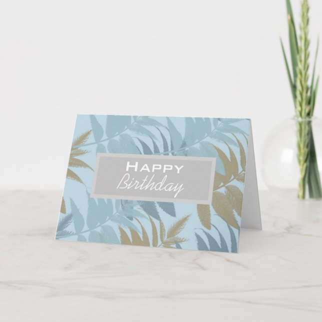 Tarjeta De Agradecimiento Hojas azules y doradas (Anverso)