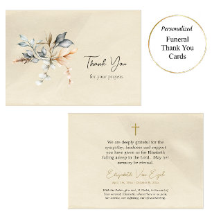 Tarjeta De Agradecimiento Hojas Bucolicas Beige Pergamino Funeral Ortodoxo