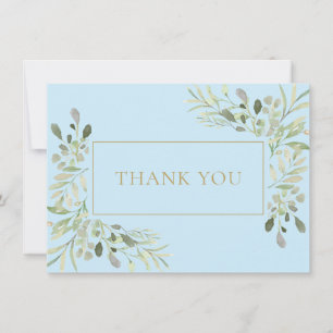 Tarjeta De Agradecimiento Hojas de Acuarela Elegantes Niño Azul