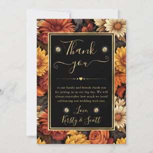 Tarjeta De Agradecimiento Hojas de boda de otoño marrón naranja acuarela