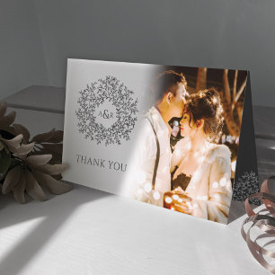 Tarjeta De Agradecimiento Hojas de color gris carbón para fotos de boda con