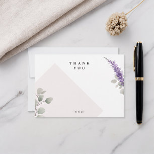 Tarjeta De Agradecimiento Hojas de eucalipto lavanda modernas en blanco