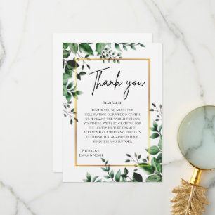 Tarjeta De Agradecimiento Hojas de Eucalipto Marco Dorado Boda Agradecimient