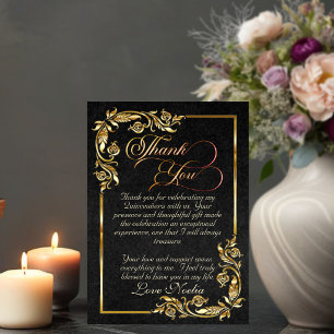 Tarjeta De Agradecimiento Hojas de Oro y Tiara - Quinceañera Negra