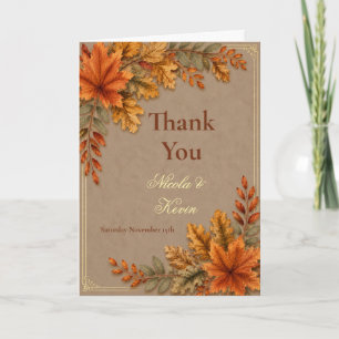 Tarjeta De Agradecimiento Hojas de Otoño Boda Cálido Taupe