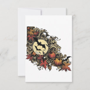Tarjeta De Agradecimiento Hojas de otoño. Patrón de Halloween.