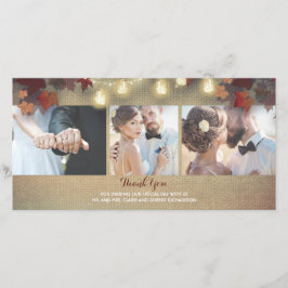 Tarjeta De Agradecimiento Hojas de otoño y Boda de fotos de Mason Jars