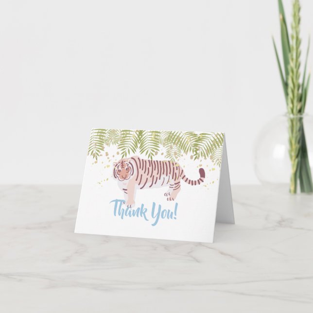 Tarjeta De Agradecimiento Hojas de Palma de Tigre Salvaje Azul Claro (Anverso)