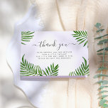 Tarjeta De Agradecimiento Hojas de palmeras acuáticas y caligrafía elegante<br><div class="desc">Una tarjeta de agradecimiento para coincidir con nuestra colección de Baby Shower Safari Animals Wild One. Esta tarjeta plegada presenta un marco con hojas de palmera acuarelas. "Gracias" está escrito en una caligrafía elegante. Debajo, hay un mensaje de agradecimiento editable. Dentro de la tarjeta, hay un segundo texto de agradecimiento...</div>