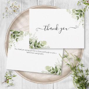 Tarjeta De Agradecimiento Hojas de vegetación con elegante letra script