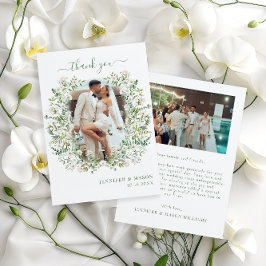 Tarjeta De Agradecimiento Hojas de verde floral wreath boho Boda Foto
