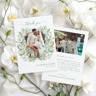Tarjeta De Agradecimiento Hojas de verde floral wreath boho Boda Foto