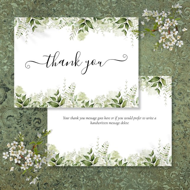 Tarjeta De Agradecimiento Hojas de Verdor Elegante Letra (Greenery Leaves Elegant Script Thank You Card)
