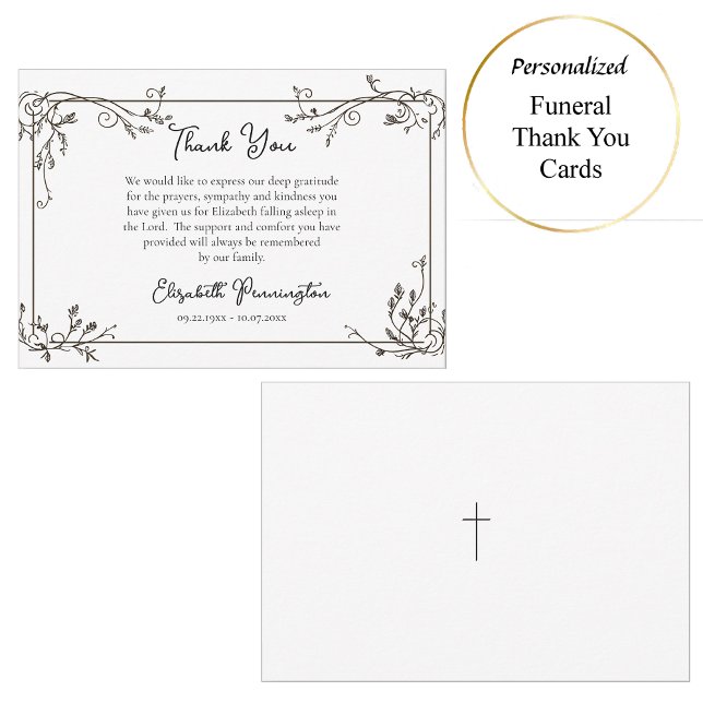 Tarjeta De Agradecimiento Hojas Decorativas Elegantes Desplazamientos Funera (Subido por el creador)