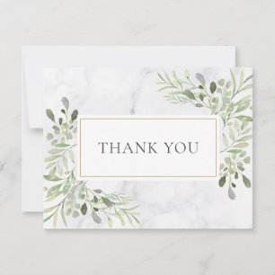 Tarjeta De Agradecimiento Hojas Elegantes de Primavera Mármol Blanco Negocio
