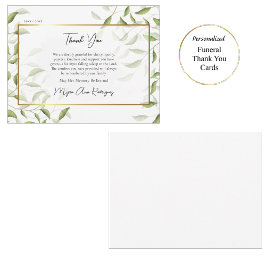 Tarjeta De Agradecimiento Hojas Elegantes Marco Dorado Funeral Ortodoxo