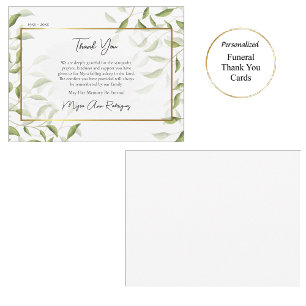 Tarjeta De Agradecimiento Hojas Elegantes Marco Dorado Funeral Ortodoxo
