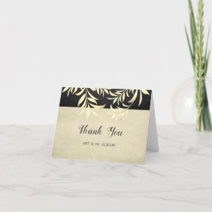 Tarjeta De Agradecimiento Hojas Falsas Doradas Vintage Elegantes