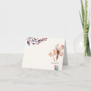 Tarjeta De Agradecimiento Hojas Florales Clásicas de Acuarela Azul