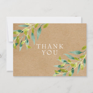 Tarjeta De Agradecimiento Hojas Frescas de Pradera Gracias Rustic Kraft