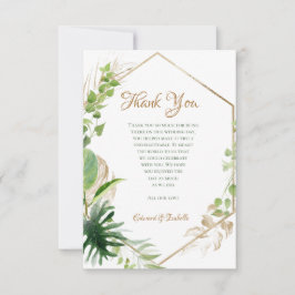 Tarjeta De Agradecimiento Hojas geométricas tropicales acuarela verde oro