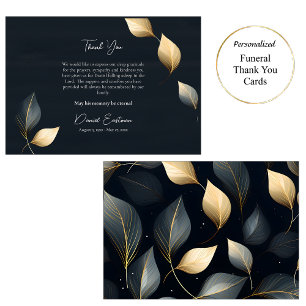 Tarjeta De Agradecimiento Hojas grises doradas sofisticadas Funeral Ortodoxo