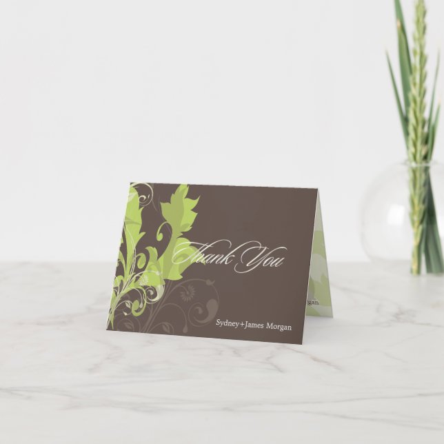 Tarjeta De Agradecimiento Hojas Ornamentales/Verdes + Marrón/Tarjetas de agr (Anverso)