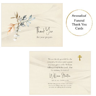 Tarjeta De Agradecimiento Hojas rústicas simples Papiro funeral ortodoxo