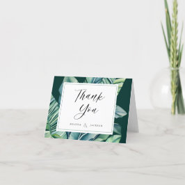 Tarjeta De Agradecimiento Hojas silvestres y tropicales Foliage exótico Verd