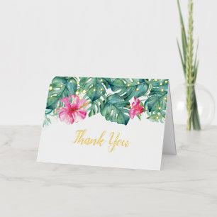 Tarjeta de agradecimiento hojas tropicales flores