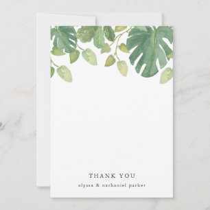 Tarjeta De Agradecimiento Hojas tropicales   Verde y blanco
