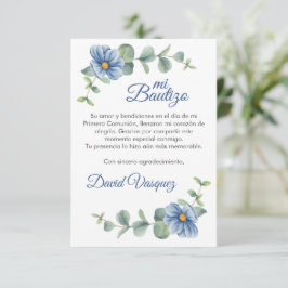 Tarjeta De Agradecimiento Hojas verdes de color de agua y bautismo de flores