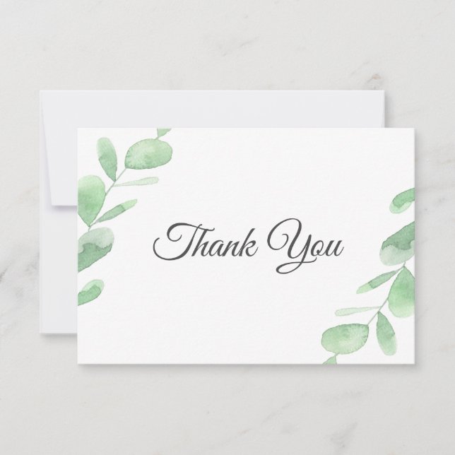 Tarjeta De Agradecimiento Hojas verdes de eucalipto. Boda simple de Woodland (Anverso)