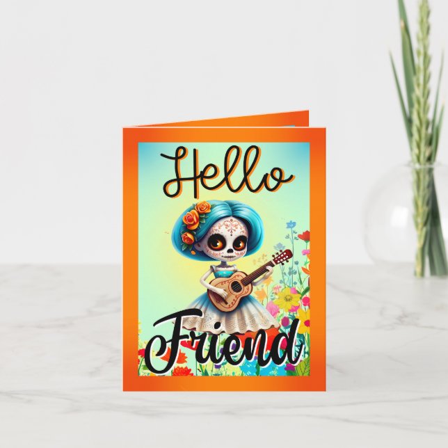 Tarjeta De Agradecimiento Hola Amigo Calavera Azucarada (Anverso)