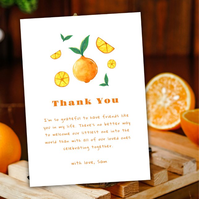 Tarjeta De Agradecimiento Hola Baby Citrus Naranja Farm Baby Shower (Hello Baby Citrus Orange Farm Baby Shower Thank You Card)
